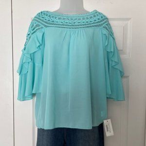 San Joy Ruffle Sleeve Blouse w/ Detail NWT